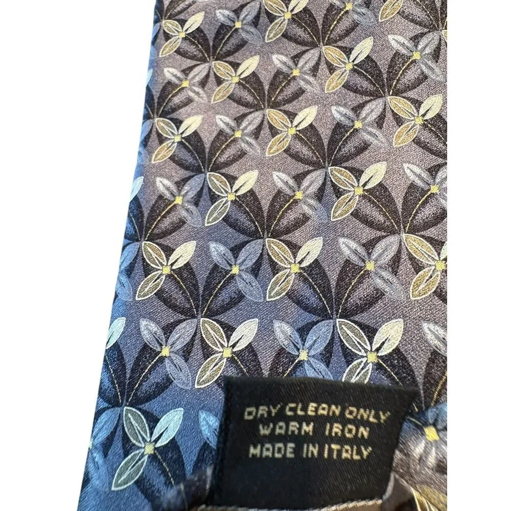 Ermenegildo Zegna Men Silk Tie Grey Black Geometric Flower Silk Italy Necktie 56